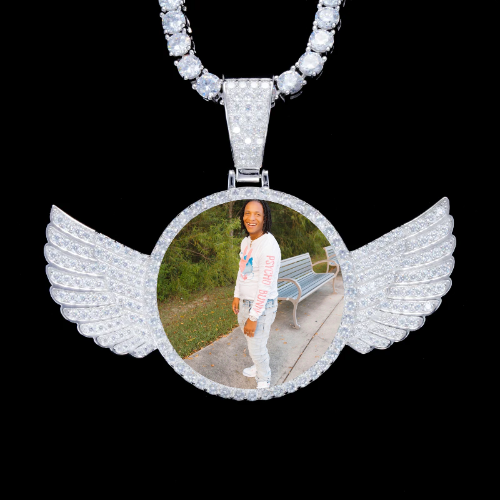 925S & VVS Moissanite 3D Wing Custom Picture Pendant