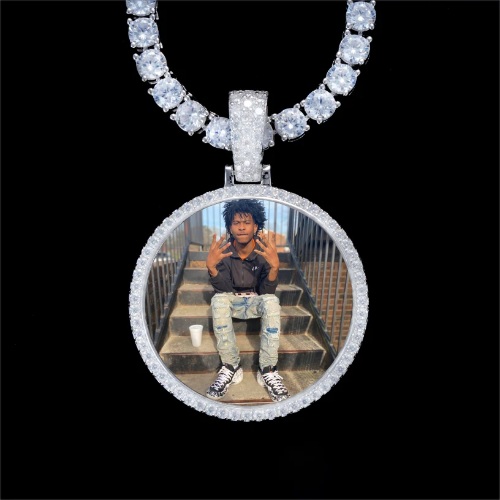 925S & VVS Moissanite 3D Circle Custom Picture Pendant