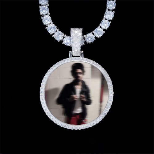 925S & VVS Moissanite 3D Circle Custom Picture Pendant