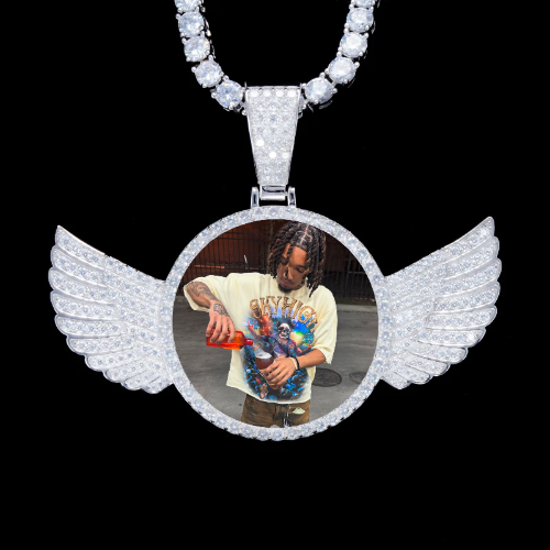 925S & VVS Moissanite 3D Wing Custom Picture Pendant