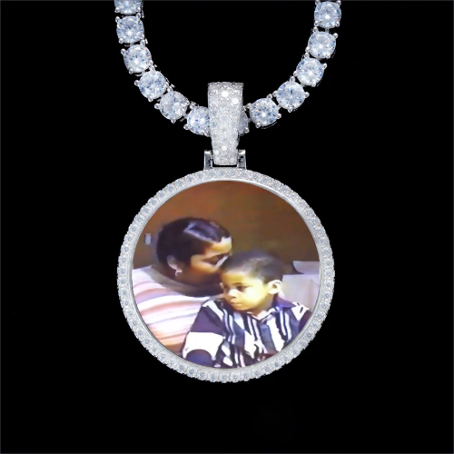 925S & VVS Moissanite 3D Circle Custom Picture Pendant