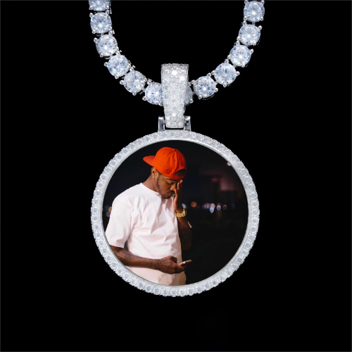 925S & VVS Moissanite 3D Circle Custom Picture Pendant