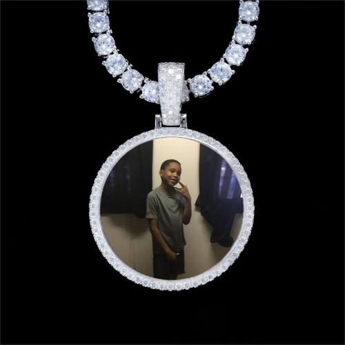 925S & VVS Moissanite 3D Circle Custom Picture Pendant