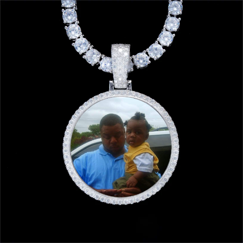 925S & VVS Moissanite 3D Circle Custom Picture Pendant