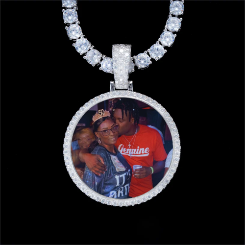 925S & VVS Moissanite 3D Circle Custom Picture Pendant