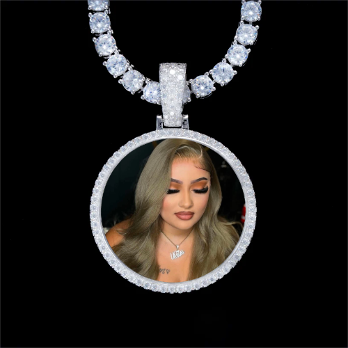 925S & VVS Moissanite 3D Circle Custom Picture Pendant