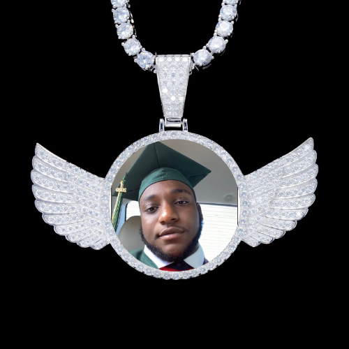 925S & VVS Moissanite 3D Wing Custom Picture Pendant