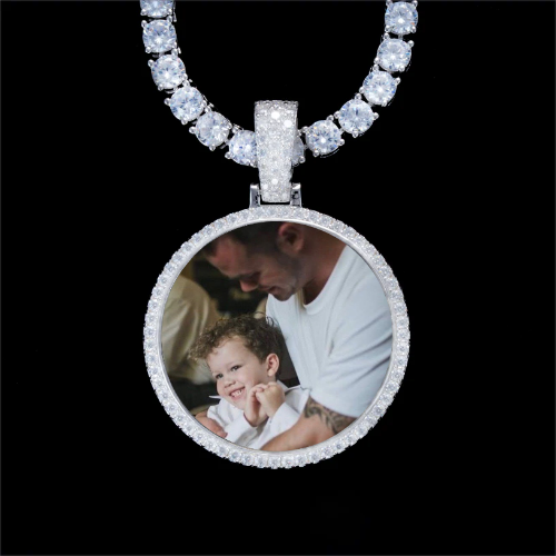 925S & VVS Moissanite 3D Circle Custom Picture Pendant
