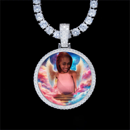 925S & VVS Moissanite 3D Circle Custom Picture Pendant