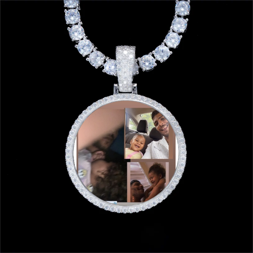 925S & VVS Moissanite 3D Circle Custom Picture Pendant