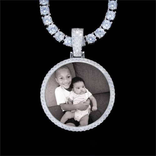 925S & VVS Moissanite 3D Circle Custom Picture Pendant