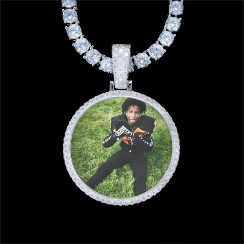 925S & VVS Moissanite 3D Circle Custom Picture Pendant