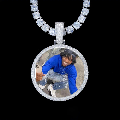 925S & VVS Moissanite 3D Circle Custom Picture Pendant