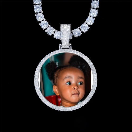 925S & VVS Moissanite 3D Circle Custom Picture Pendant
