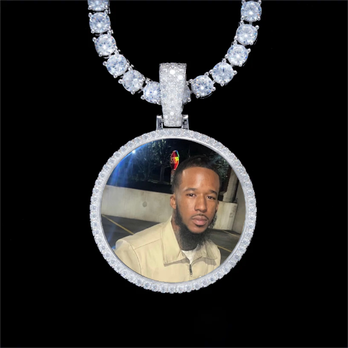 925S & VVS Moissanite 3D Circle Custom Picture Pendant