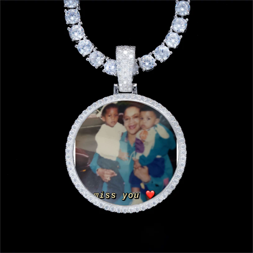925S & VVS Moissanite 3D Circle Custom Picture Pendant
