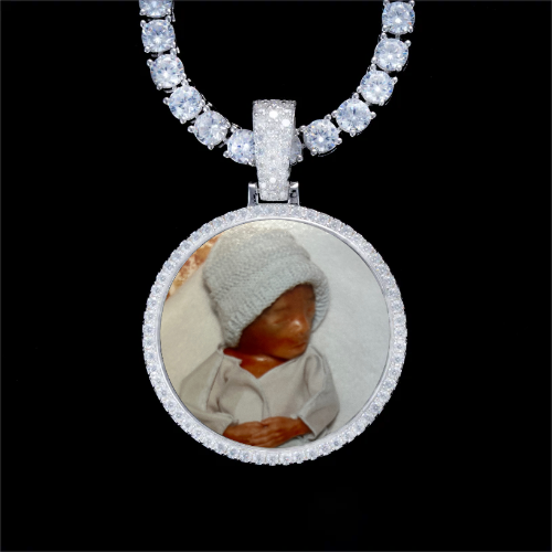 925S & VVS Moissanite 3D Circle Custom Picture Pendant