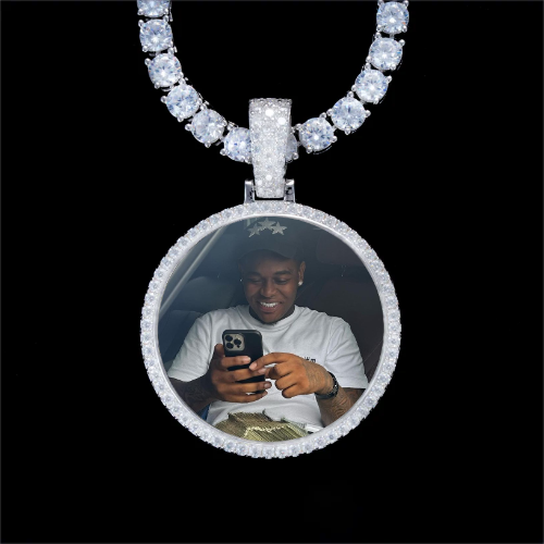 925S & VVS Moissanite 3D Circle Custom Picture Pendant