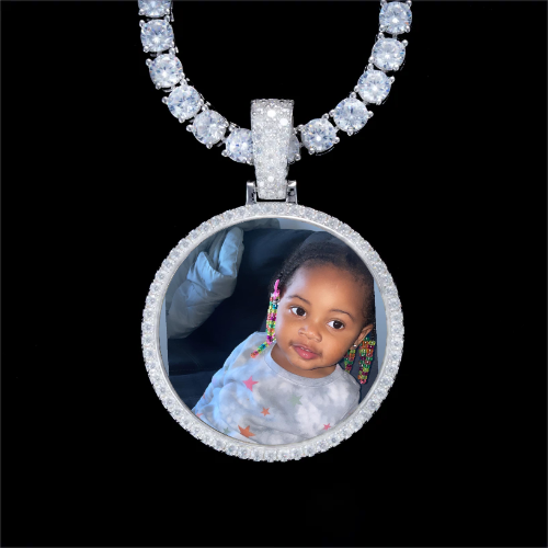 925S & VVS Moissanite 3D Circle Custom Picture Pendant