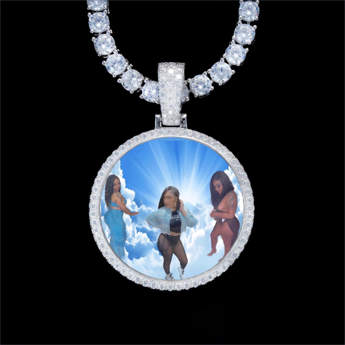 925S & VVS Moissanite 3D Circle Custom Picture Pendant