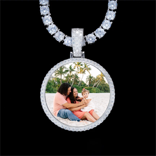 925S & VVS Moissanite 3D Circle Custom Picture Pendant