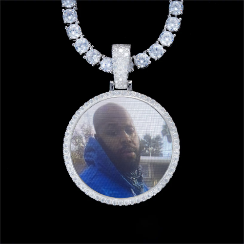925S & VVS Moissanite 3D Circle Custom Picture Pendant