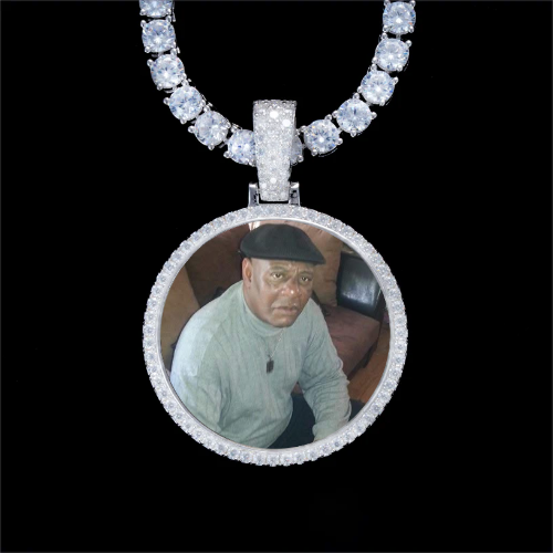 925S & VVS Moissanite 3D Circle Custom Picture Pendant