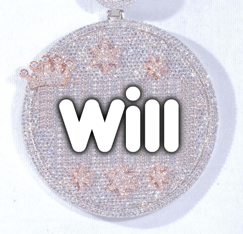 CUSTOM LETTER NECKLACE 3D BIG CROWN DISC