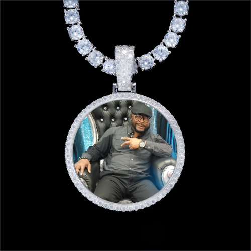 925S & VVS Moissanite 3D Circle Custom Picture Pendant