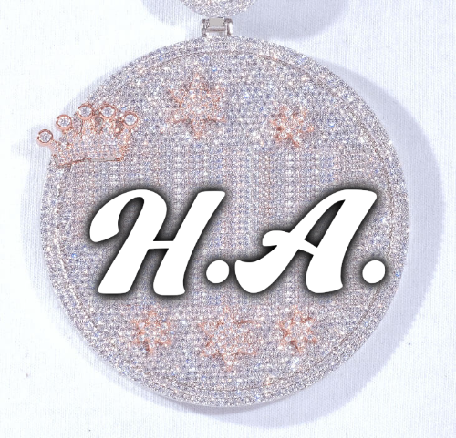 CUSTOM LETTER NECKLACE 3D BIG CROWN DISC