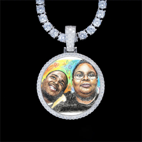 925S & VVS Moissanite 3D Circle Custom Picture Pendant