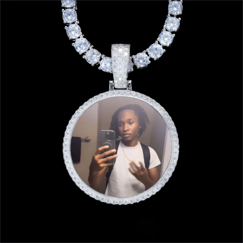 925S & VVS Moissanite 3D Circle Custom Picture Pendant