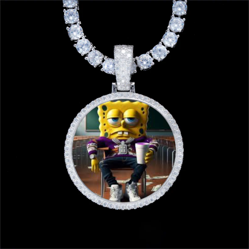 925S & VVS Moissanite 3D Circle Custom Picture Pendant