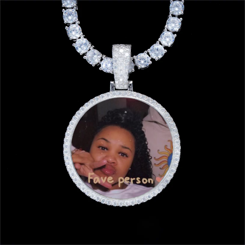 925S & VVS Moissanite 3D Circle Custom Picture Pendant