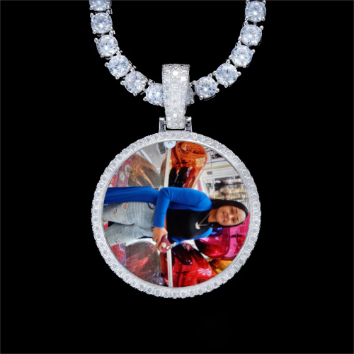 925S & VVS Moissanite 3D Circle Custom Picture Pendant