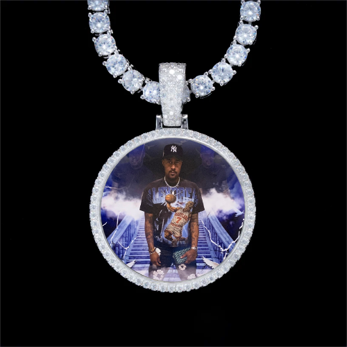 925S & VVS Moissanite 3D Circle Custom Picture Pendant