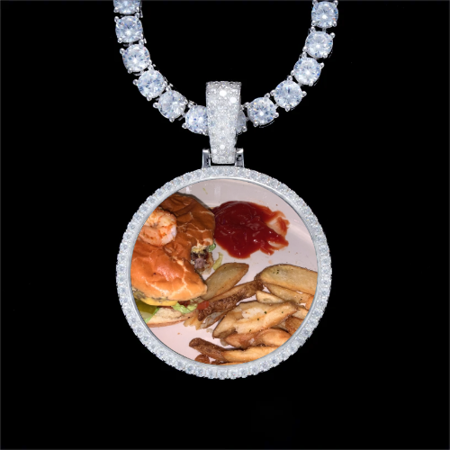 925S & VVS Moissanite 3D Circle Custom Picture Pendant