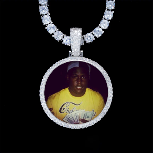925S & VVS Moissanite 3D Circle Custom Picture Pendant