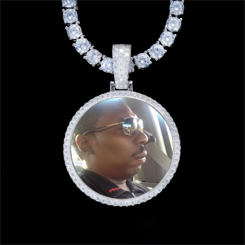 925S & VVS Moissanite 3D Circle Custom Picture Pendant