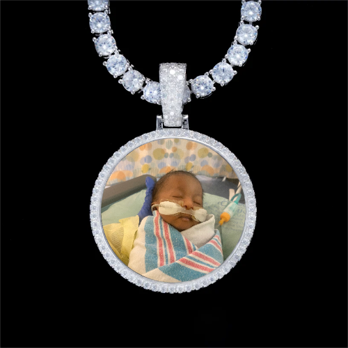 925S & VVS Moissanite 3D Circle Custom Picture Pendant