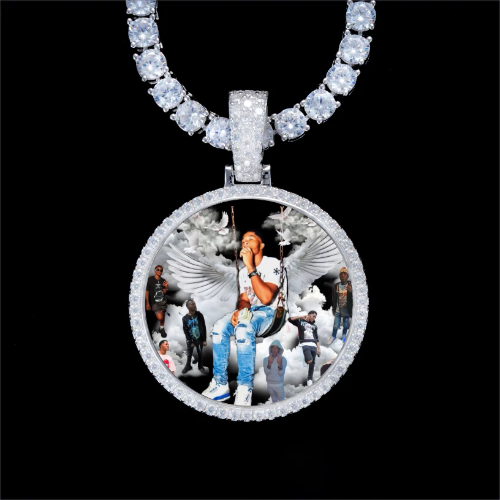 925S & VVS Moissanite 3D Circle Custom Picture Pendant
