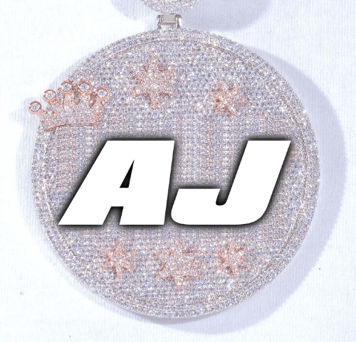 CUSTOM LETTER NECKLACE 3D BIG CROWN DISC