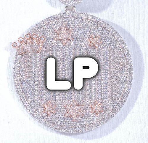 CUSTOM LETTER NECKLACE 3D BIG CROWN DISC