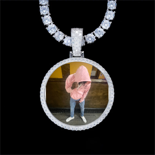 925S & VVS Moissanite 3D Circle Custom Picture Pendant