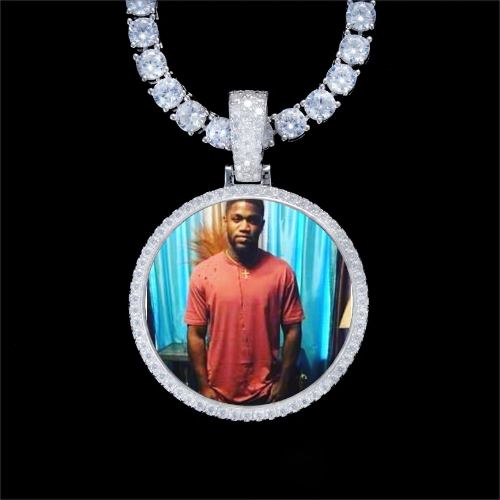 925S & VVS Moissanite 3D Circle Custom Picture Pendant