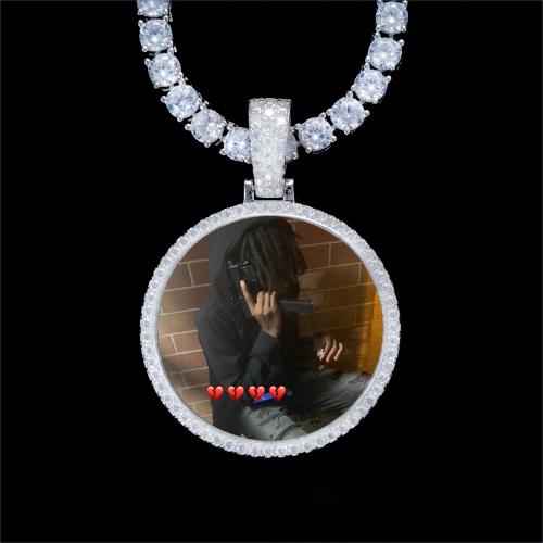 925S & VVS Moissanite 3D Circle Custom Picture Pendant