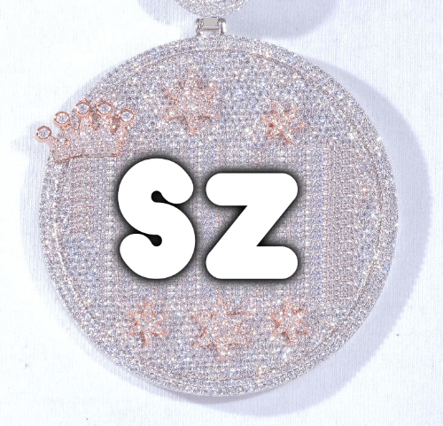 CUSTOM LETTER NECKLACE 3D BIG CROWN DISC