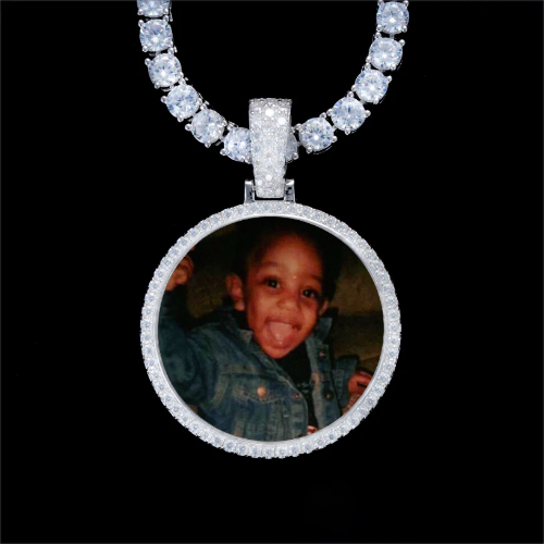 925S & VVS Moissanite 3D Circle Custom Picture Pendant