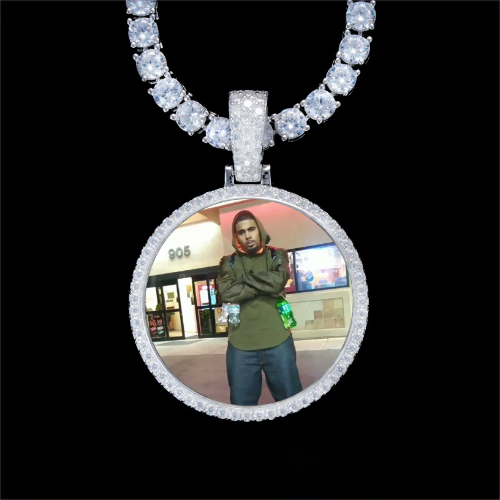 925S & VVS Moissanite 3D Circle Custom Picture Pendant