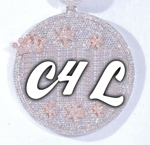 CUSTOM LETTER NECKLACE 3D BIG CROWN DISC